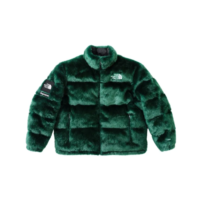 Supreme The North Face Faux Fur Nuptse Jacket Green M - POIZON