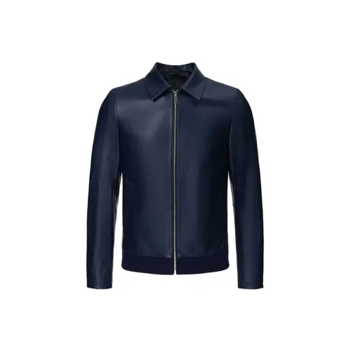 DAVID NAMAN Leather Jackets Men Navy Blue