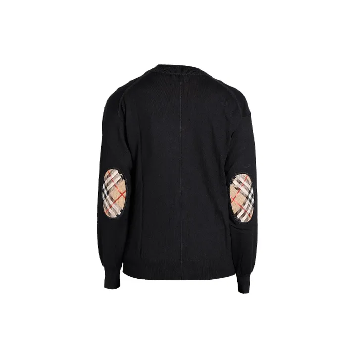 Burberry Vintage Check Elbow Patch Dornoch Merino Wool Cardigan Black-1
