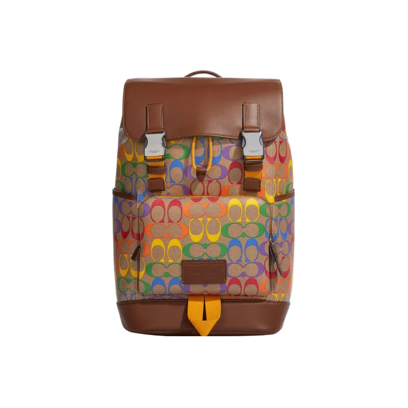 COACH Track Canvas With Smooth Calfskin Backpack Regular Women's Brown & Rainbow-0