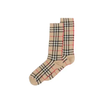 Burberry Vintage Check Intarsia Cotton Cashmere Blend Socks Archive Beige
