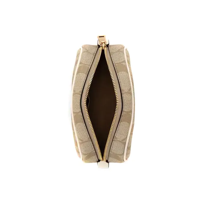 COACH Canvas With Leather Canvas Bag, Handheld Makeup Bag Trumpets Women's Khaki-4