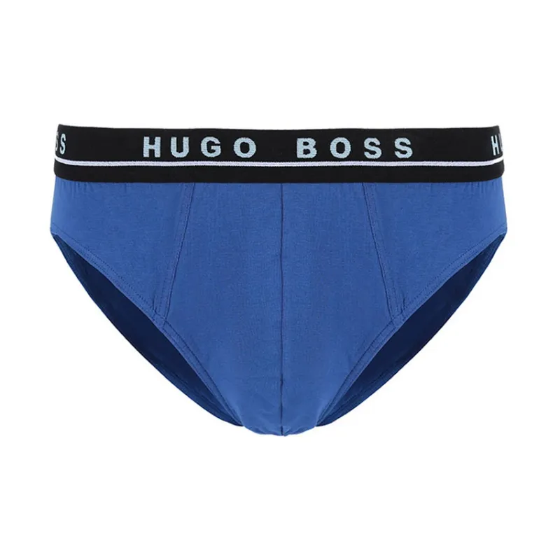 HUGO BOSS Men's Logo Printing Briefs 3 Packs Black/Blue/Grey-3