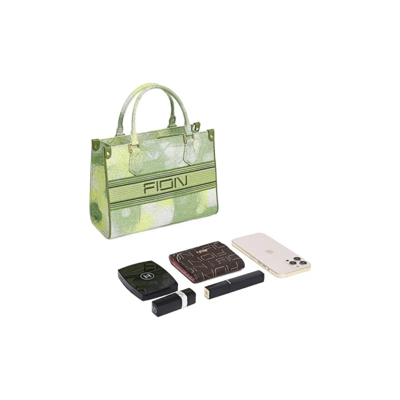FION Fabric Tote Bag Shopping Bag Crossbody Bags Handbags Small Size Women's Green-3