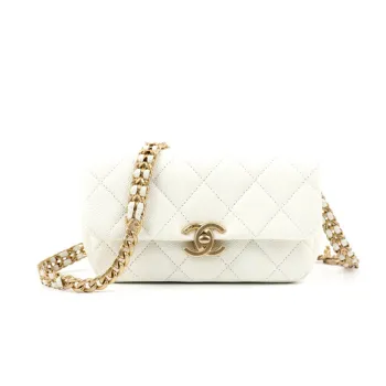 CHANEL 22P Grain Embossed Caviar Cow Leather Shoulder Bag, Crossbody Bag Women's White