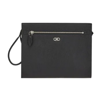 FERRAGAMO GANCINI Cow Leather Clutch Regular Men's Black