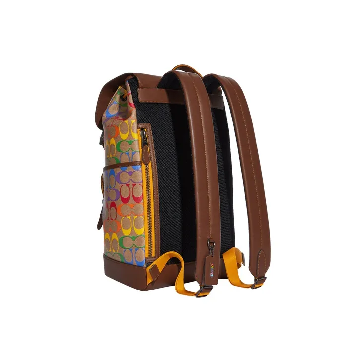 COACH Track Canvas With Smooth Calfskin Backpack Regular Women's Brown & Rainbow-1