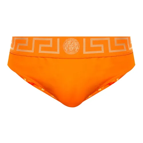 VERSACE Men's FW21 Logo Printing Swimming Briefs Orange