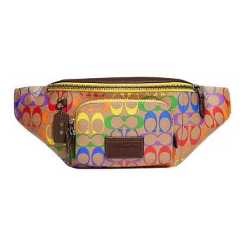 COACH Track Coated Canvas With Calfskin Sling Bag Crossbody Bag Fanny Pack Regular Women's Brown & Rainbow