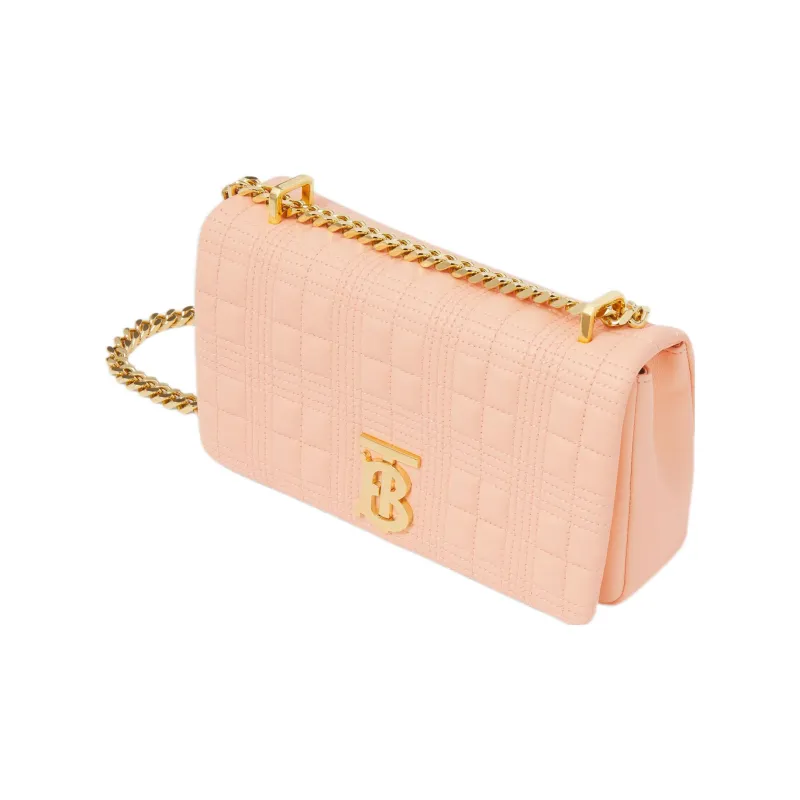 Burberry Lola Lola Bag Metal Chain Lambskin Handbags Shoulder Bag Crossbody Bag Small Size Women's Peach Pink-3