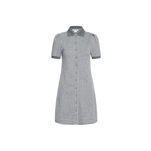 URBAN REVIVO Short-Sleeved Dresses Women's Light Black Gray Plaid