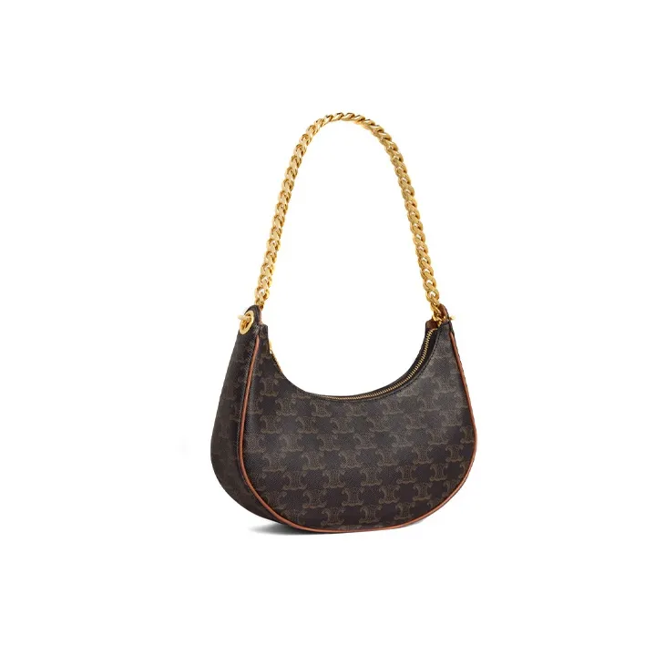 CELINE AVA Cow Leather Chain Shoulder Bag Handbag Handbag Shoulder Bag Medium Size Women's Tawny-1