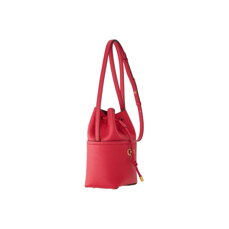 FERRAGAMO GANCINI Stamped Calfskin Bucket Bags Shoulder Bag Crossbody Bag Mini Women's Red-1