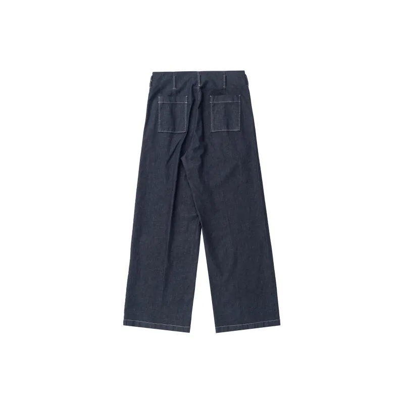 OPICLOTH Straight Thin Jeans Unisex Navy Blue-1