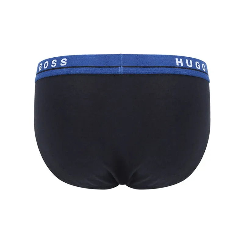 HUGO BOSS Men's Logo Printing Briefs 3 Packs Black/Blue/Grey-2