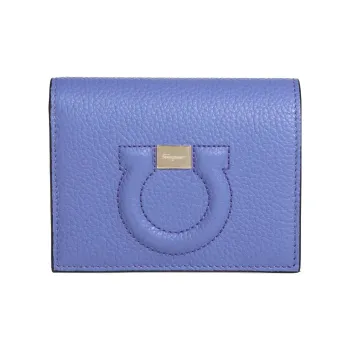 FERRAGAMO GANCINI Stamped Calfskin Wallet Small Size Women's Light Purple