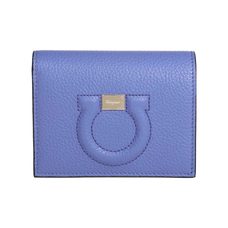 FERRAGAMO GANCINI Stamped Calfskin Wallet Small Size Women's Light Purple-0