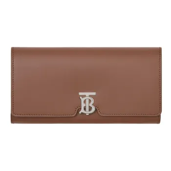 Burberry Smooth Calf Leather Money Clip Card Holder Wallet Women's Malt Brown