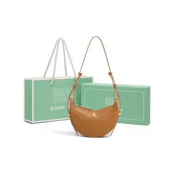 Gong Xuan Top Grain Cow Leather Shoulder Bag Saddle Bag Shoulder Bag Regular Women's Milk Camel