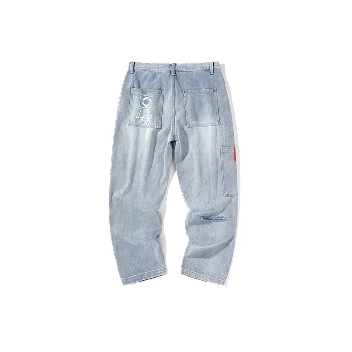 LAMLICKA Ripped Pants Jeans Unisex Blue-1