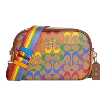 COACH Jamie Coated Canvas With Leather Camera Bag Shoulder Bag Crossbody Bag Medium Size Women's Brown Rainbow