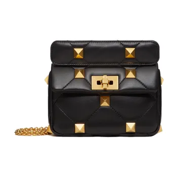 Valentino ROMAN STUD Sheepskin Handbag Crossbody Bag Shoulder Bag Women's Black