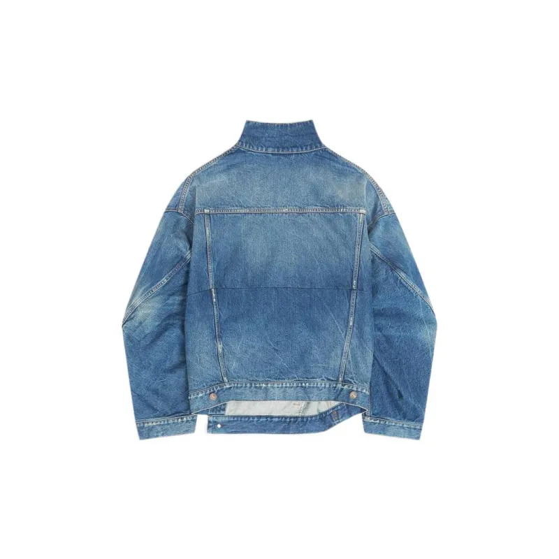 Balenciaga Women's Vintage Denim Oversized Twisted Sleeve Jacket Blue-1