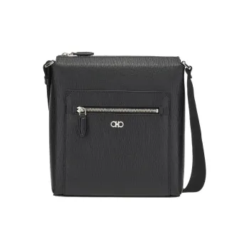 FERRAGAMO GANCINI Cow Leather Shoulder Backpack Crossbody Bag Regular Men's Black