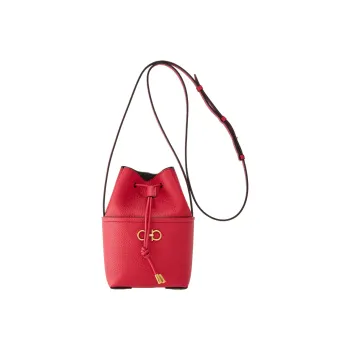 FERRAGAMO GANCINI Stamped Calfskin Bucket Bags Shoulder Bag Crossbody Bag Mini Women's Red