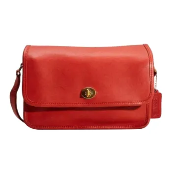 COACH Leather Vintage Buckles Shoulder Bag, Crossbody Bag Medium Size Women's Red