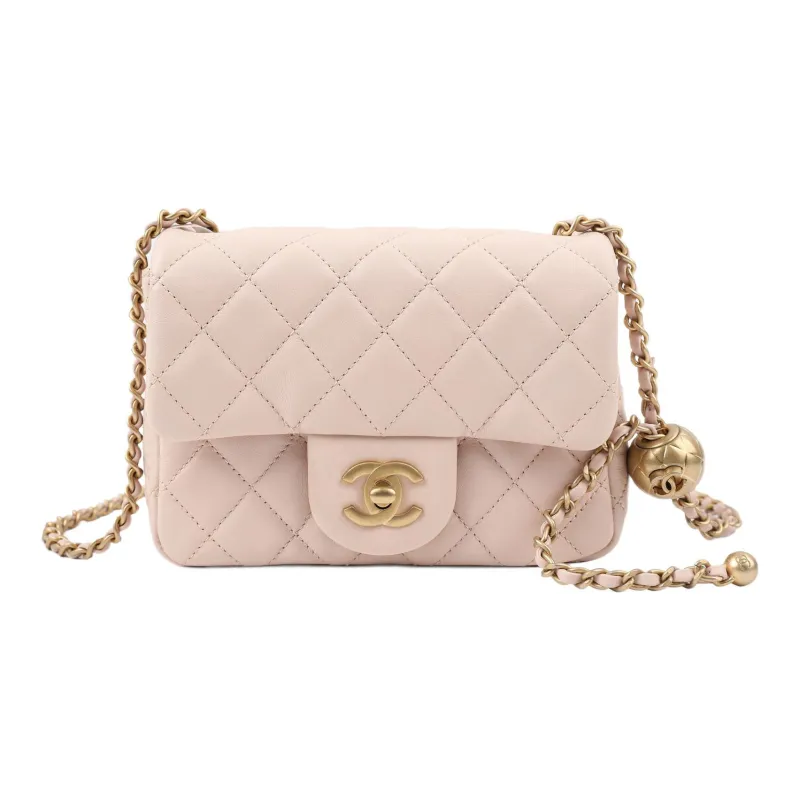 CHANEL 21B Fall Lambskin Chain Bag, Shoulder Bag, Crossbody Bag Mini Women's Light Beige-0