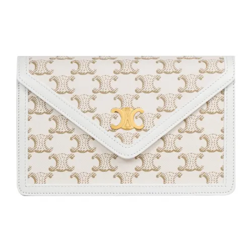 CELINE Cow Leather Portable Crossbody Bag, Shoulder Bag Wallet Women's White