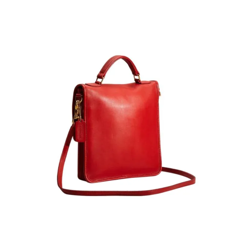 COACH Vintage Chromium Tanned Leather Crossbody Bag, Handbag Medium Size Women's Red-2