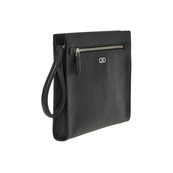 FERRAGAMO GANCINI Cow Leather Clutch Regular Men's Black-1