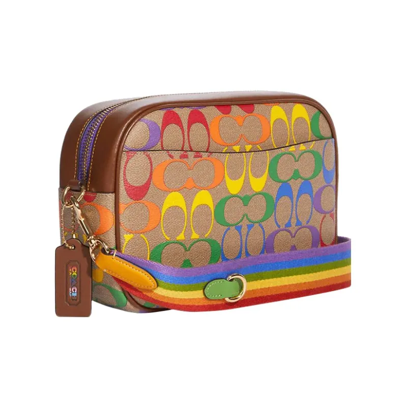 COACH Jamie Coated Canvas With Leather Camera Bag Shoulder Bag Crossbody Bag Medium Size Women's Brown Rainbow-1