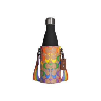 COACH Calfskin Water Bottle Shoulder Bag, Crossbody Bag Mini Women's Brown With Rainbow