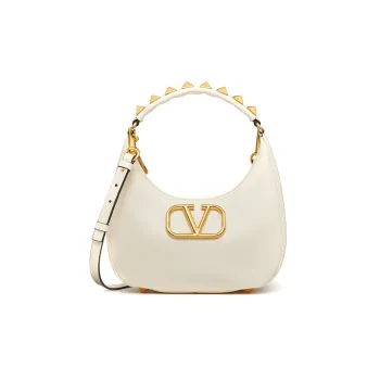 Valentino STUD SIGN Calfskin Shoulder Bag, Crossbody Bag, Clutch Handbag Regular Women's Ivory White