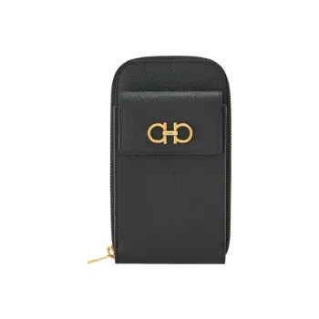 FERRAGAMO GANCINI Cow Leather Cell Phone Pouch Women's Black