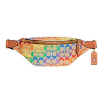 COACH Charter Coated Canvas With Calfskin Sling Bag, Fanny Pack Tubas Unisex Brown & Rainbow
