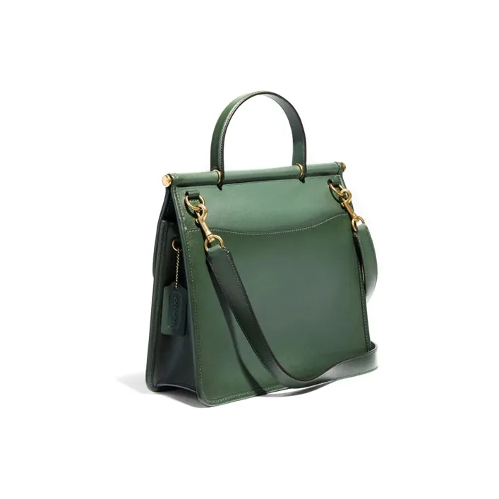 COACH Willis Solid Color Cow Leather Handbag, Shoulder Bag, Crossbody Bag Tubas Women's Grass Green-1