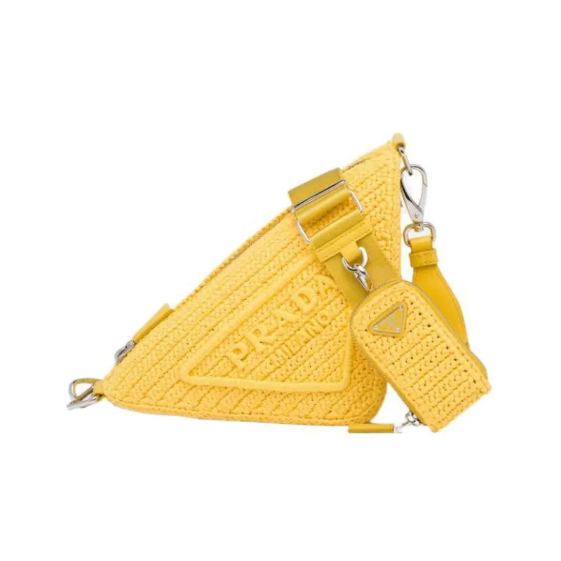 PRADA Triangle Fabric Shoulder Bag Crossbody Bag Yellow-0
