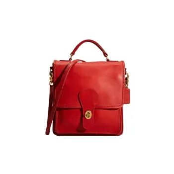 COACH Vintage Chromium Tanned Leather Crossbody Bag, Handbag Medium Size Women's Red