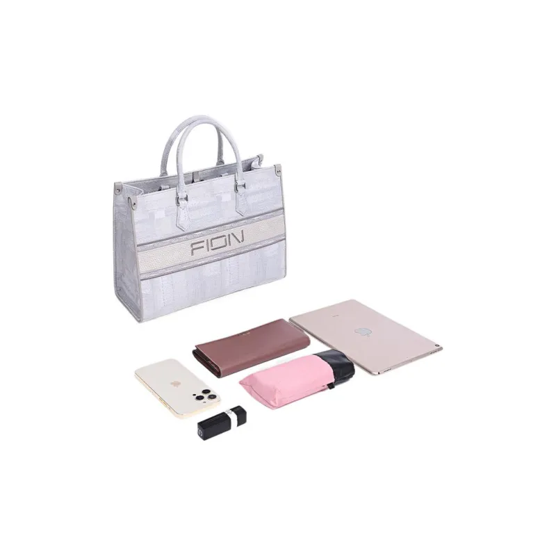 FION Fabric Tote Bag Shopping Bag Handbag Women's Light Gray-3