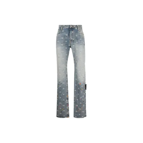 OFF-WHITE Logo-jacquard Paint-splatter Jeans