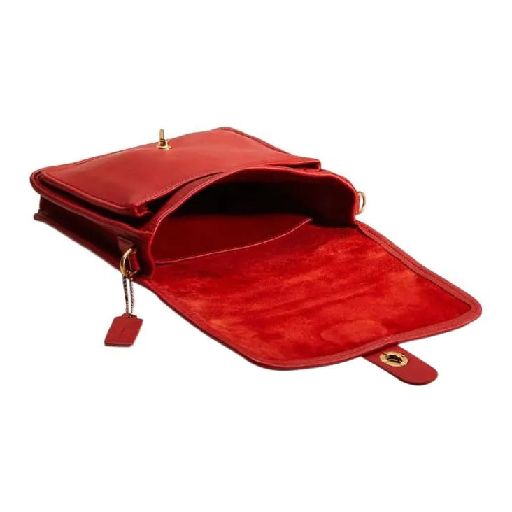 COACH Vintage Chromium Tanned Leather Crossbody Bag, Handbag Medium Size Women's Red-1