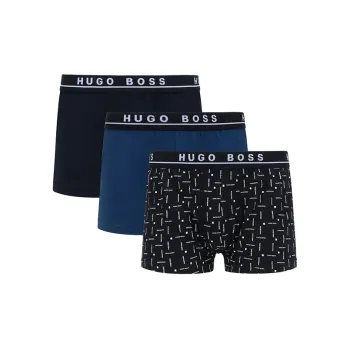 HUGO BOSS Men's Logo Printing Cotton Boxer Briefs 3 Packs Black/Blue/Mixtz