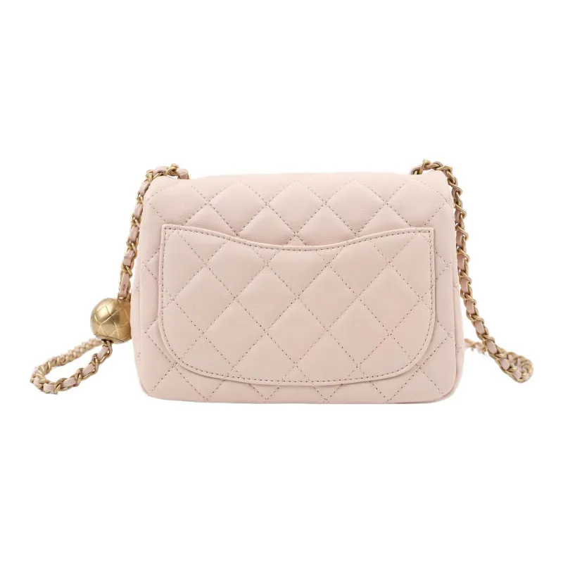 CHANEL 21B Fall Lambskin Chain Bag, Shoulder Bag, Crossbody Bag Mini Women's Light Beige-1