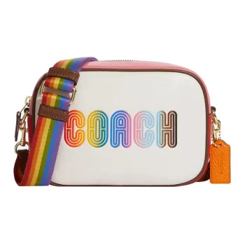 COACH Jamie Pebbled Leather Camera Bag, Shoulder Bag, Crossbody Bag Small Size Women's White & Rainbow