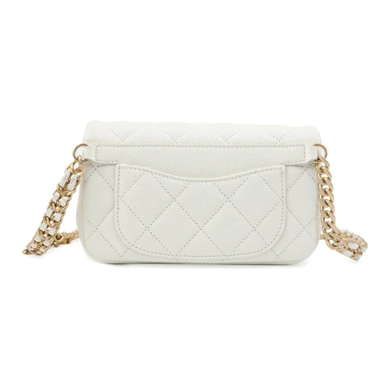 CHANEL 22P Grain Embossed Caviar Cow Leather Shoulder Bag, Crossbody Bag Women's White-2
