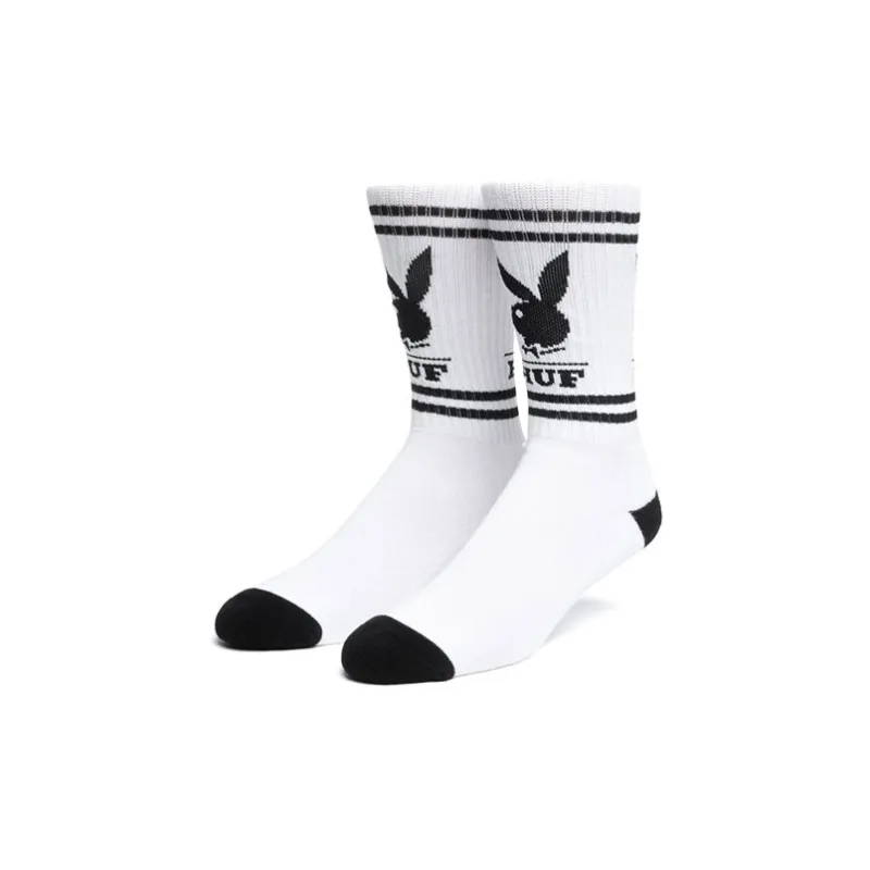 HUF x Playboy Crew Socks Unisex Stripe Printing Socks 1 Packs White-0